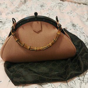 Gucci Bamboo Dusty Pink Leather Handbag